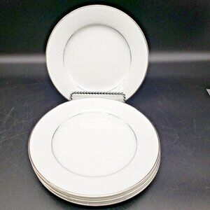 Noritake Whitehall 6.25" Bread Plates Set of 4 White Platinum Trim 6115 VTG